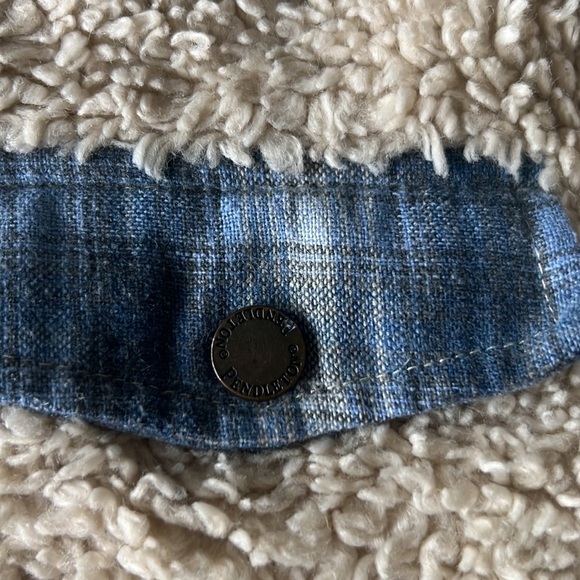 Pendleton Fuzzy Sherpa Plush Zip Jacket Beige Heather/Blue Ombre Plaid Size L - Picture 6 of 10